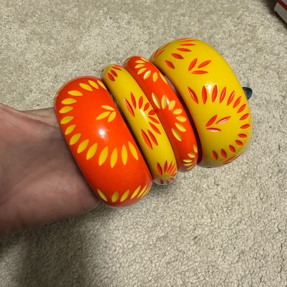 4 Splendette yellow and orange tiki pinup bangles
